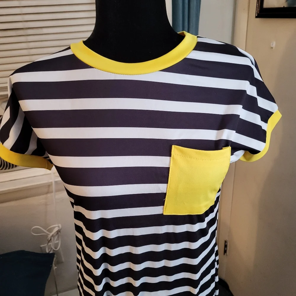 Black White & Pop of Yellow Striped Dress w/ Bonus WHBM Jacket! - Picture 6 of 10